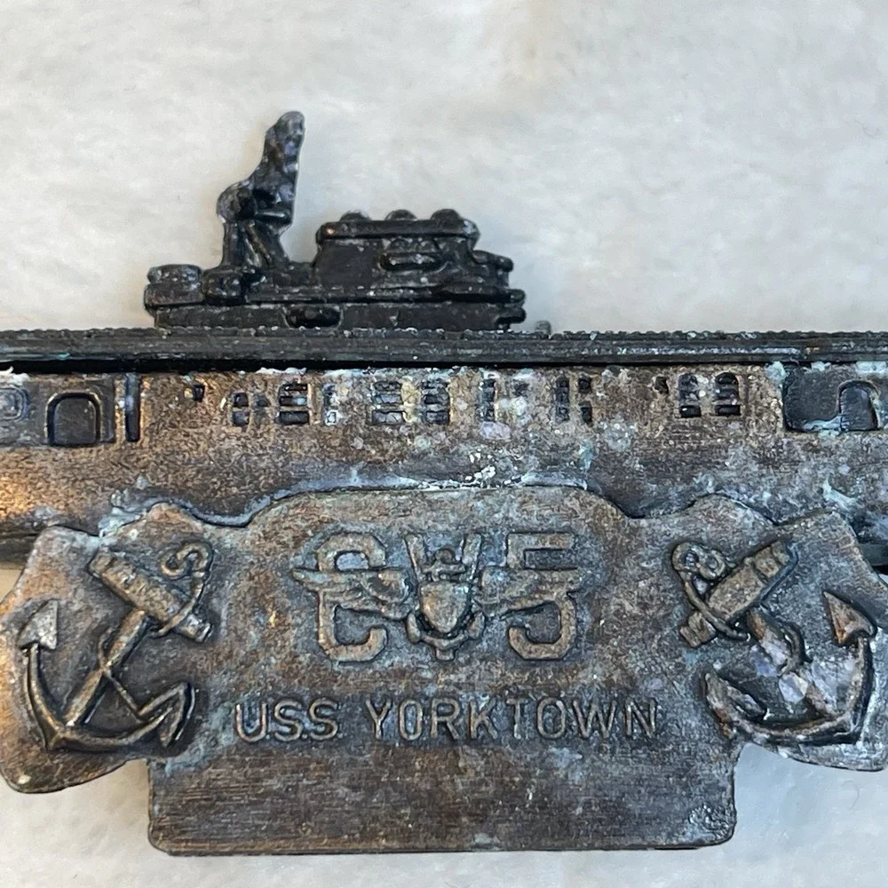 Vintage USS Yorktown Die Cast Pencil Sharpener Naval Ship Metal w/ Box 4